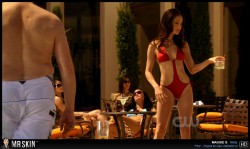 Maggie Q in red swimsuit