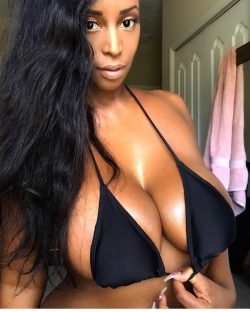 ebony model Shaun Necole in black bikini top