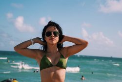 celebrity Cierra Ramirez in wet green bikini top