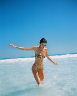 Kendall Jenner in wet bikini in ocean